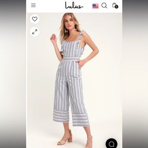 Lulus Emilia Rae Blue Striped Ruffle Culotte Jumpsuit
